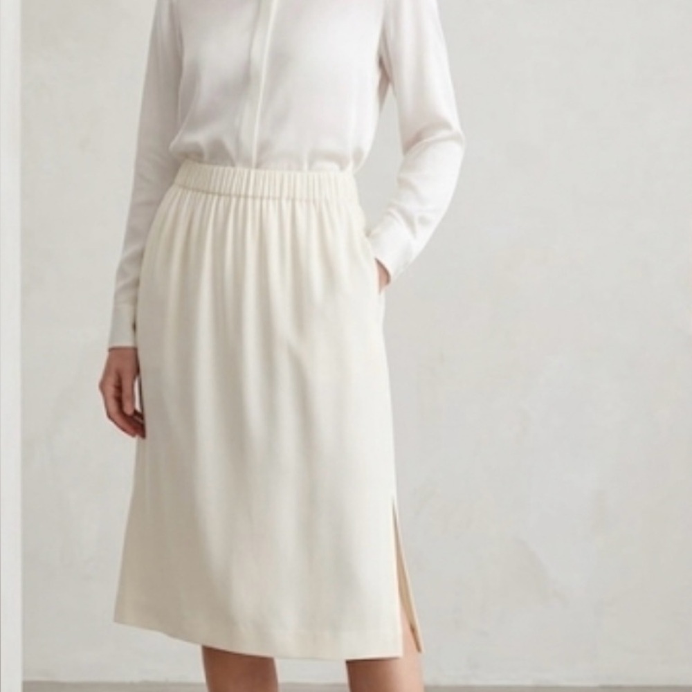 Zero+Maria Cornejo Skirt Sz 4 White Midi Elastic Waist Cut Outs Minimalist Chic